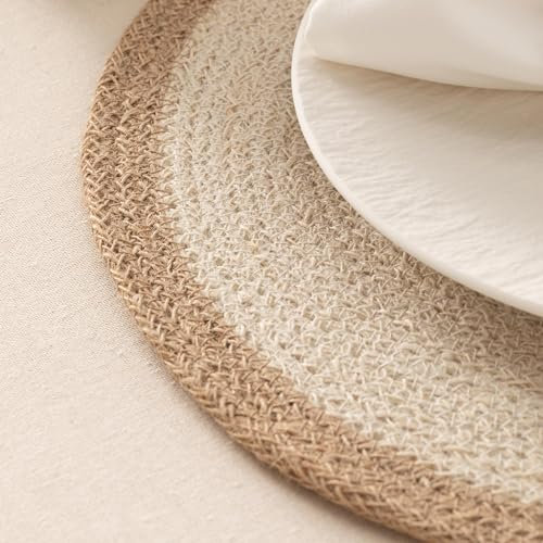 Tischsets, rund, Jute, natürlich, handgefertigt, 38 x 38 cm, 2 Stück
