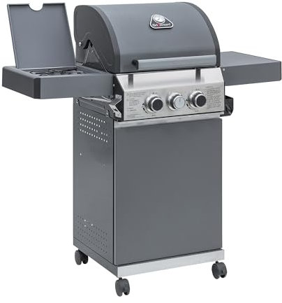 Grillstream Classic 2 Burner Freestanding Barbecue with Side Burner, Gas & Charcoal Hybrid Grill for Gardens, Griddle Included, Matt Grey