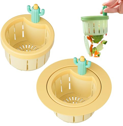 Self Cleaning Kitchen Sink Strainer Basket, Cactus Sink Drain Strainer, Sink Strainer Basket for Food Waste (Yellow)
