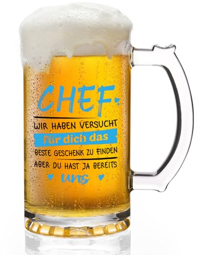 Joymaking Verre à bière Chef Cadeaux, Meilleur Chef Cadeau avec inscription humoristique pour Noël, anniversaire, chope à bière, 0,5 l