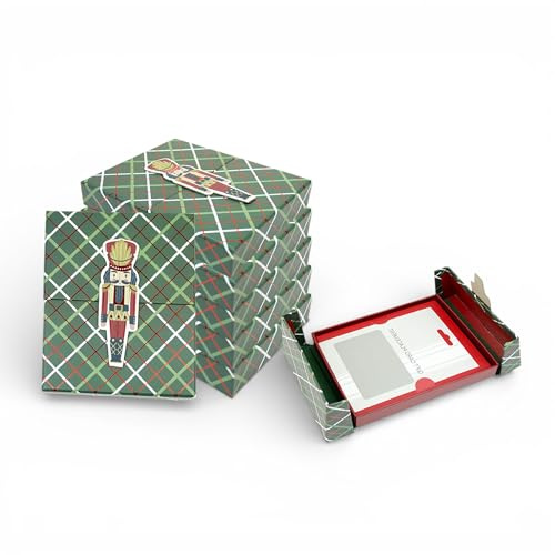 Emartbuy Pack of 6 Nutcracker Design Two-Door Gift Card Boxes 13x15.3x3 cm | Classic Green Argyle Pattern, Premium Cardboard Construction. Perfect For Cash, Notes, Vouchers & Christmas Gifting