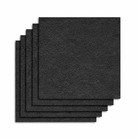 EVERGOODS 20pcs Carpet Tiles 50x50cm | Heavy Duty Non-Slip Carpet Floor Tiles for Commercial & Home | Modular Square Rugs for Office, Bedroom, Living Room, Kitchen & Bathroom (Black)