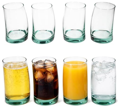 MamboCat 8er Set Sail Trinkgläser I 210ml I 100% recyceltes Glas I 8 Personen I organische geschwungene Form I klare Gläser für Wasser, Saft, Schorlen I Bar, Gastro oder Daheim