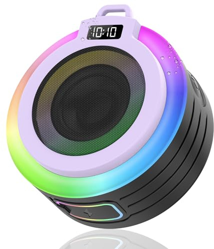 Aptkdoe Altavoz Bluetooth para Ducha, Altavoz Bluetooth portátil con Sonido estéreo y Ventosa, Impermeable (IPX7), Morado