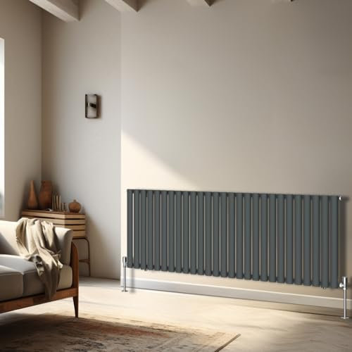 NRG 600 x 1593 mm Modern Horizontal Column Radiator Anthracite Oval Single Panel