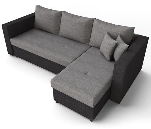VitaliSpa Sofa L Form, Schlafsofa mit Bettkasten, Schwarz/Grau, 224 x 144 cm