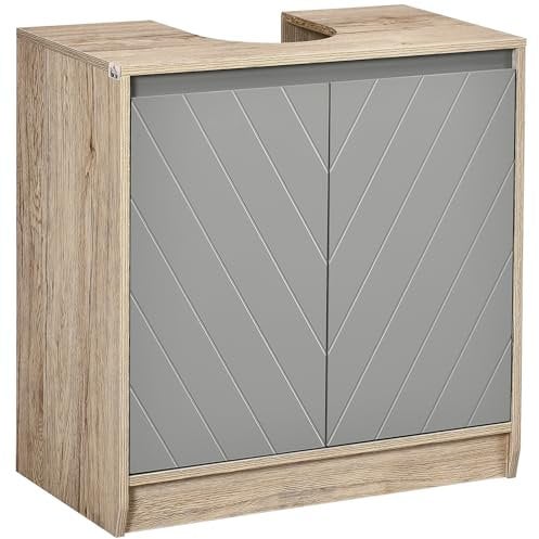 HOMCOM Under Sink Storage Cabinet Floor Standing Cupboard w/Adjustable Shelf Bathroom Cabinet 2 Doors Versatile Style Grey