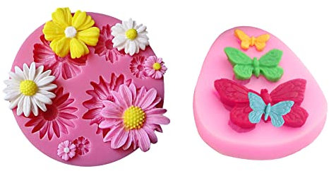 Cake Fondant Molds, 2 Pieces Butterfly Flower Silicone Moulds Cake Decorating Tool for Baking Chocolate Cupcake Fondant Soap Polymer Clay Crafting