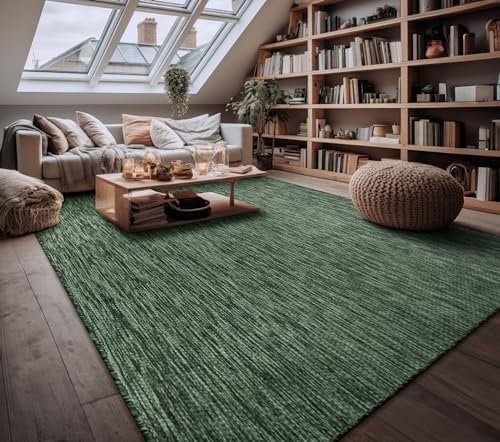 Paco Home Outdoor Teppich Flachgewebe Sisaloptik Modern Einfarbig meliert wetterfest & pflegeleicht Küchenteppich Ideal für Terrasse Balkon Garten, Grösse:140x200 cm, Farbe:Grün