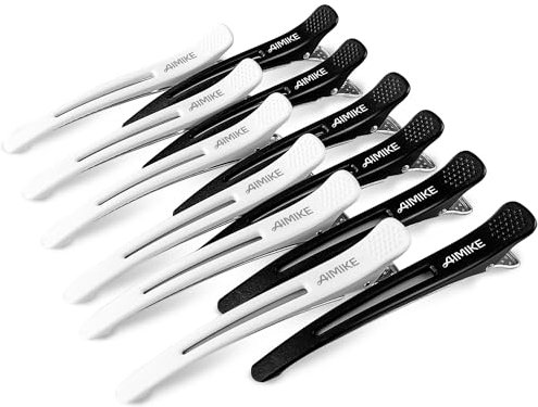 12 Piezas Pinzas Pelo Peluqueria, Pinzas Pelo Plástico Profesionales AIMIKE Para Cortar El Cabello,pinzas pelo niña Antideslizantes Set para Marcar Peinar Planchar el Pelo, duraderos(Blanco Y Negro)