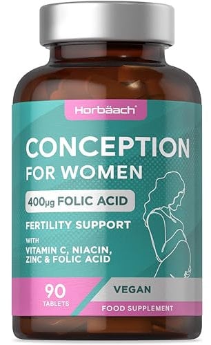 Fertility Supplements for Women | 400mcg Folic Acid with Viamin C, Iron & Zinc | Conception & Pregnancy Support | 90 Vegan Tablets | by Horbaach