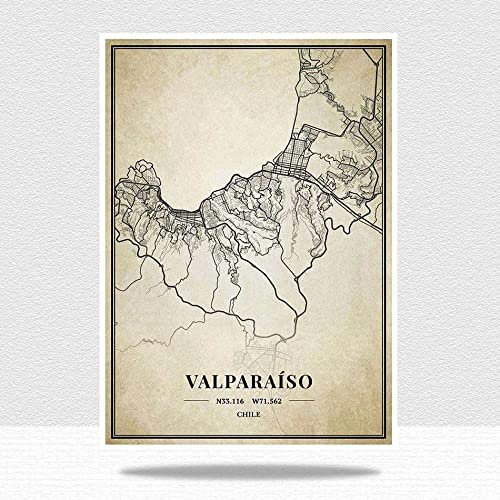 1000 Teile Holzpuzzle Für Erwachsene - Chile Valparaiso Karte Puzzle, Retro City Welt Härtestes Puzzle, Ungewöhnliche Brain Challenge Puzzles Für Kinder, Schwierige Eltern-Kind-Spiele, Für Perso