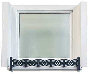 Protezione anticaduta, masu set di base, per fioriere da esterno alla finestra, adatto a qualsiasi davanzale da 78cm a 140cm, senza danneggiare la facciata, edizione austriaca (onde, antracite)