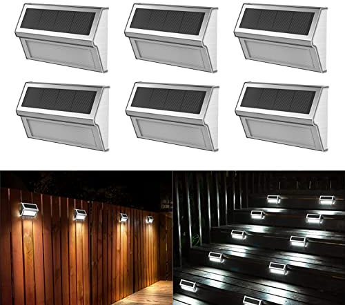 UYHGO 9 LED Solarlampen für Außen, Edelstahl Solar Treppenbeleuchtung, IP55 Solarbeleuchtung Außen, für Gartendeko, Zaunbeleuchtung, Terrasse, Zaun, Treppe, Hinterhof, Wand (6 Stück)