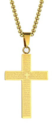Mesnt Collier Edelstahl Gold, Herren Kreuzanhänger Halsketten aus Edelstahl 60CM, Gold