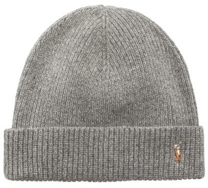 POLO RALPH LAUREN Herren-Strickmütze aus Wollmischung, charakteristische Manschette, Grau (pc0896-016)/B, Einheitsgröße