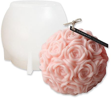 Cestony Moldes de silicona para velas de bola de rosa grande 3D para hacer velas, pilares de resina, aromaterapia, velas de yeso, jabón de cera, muestras de flores, arcilla