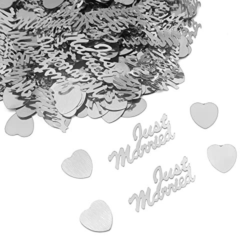 CHEERYMAGIC Wedding Confetti,15g Just Married Confetti Throwing Dinner Table Confetti Scatter Wedding Table Decoration for Bridal Showers Engagement Birthday Party Decor A4-JHXZ (Silver)