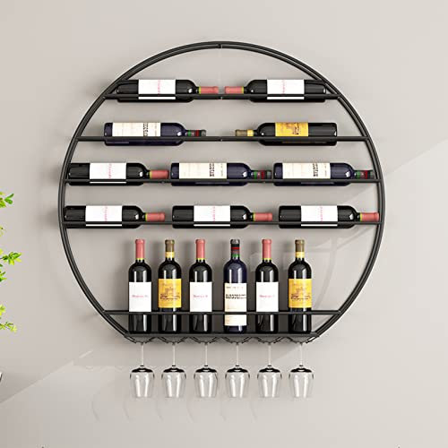 NileMAll Portabottiglie Rotondo da Parete, Portabottiglie in Metallo per Bicchieri da Vino, Organizzatore di Bottiglie di Vino Galleggiante Moderno per Arredamento Cucina Bar di casa - 80cm/31.5in