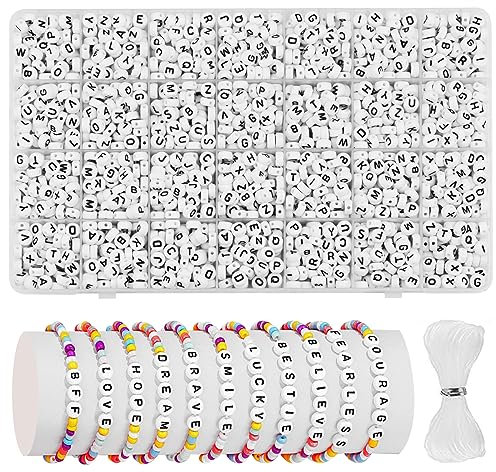 MiuCo 2000+ Stück Buchstabenperlen zum Armbänder, Rund Buchstaben Perlen für Auffädeln, Alphabet Perlen Set, Letter Beads Bastelset für Armband Haarband Schmuck Basteln