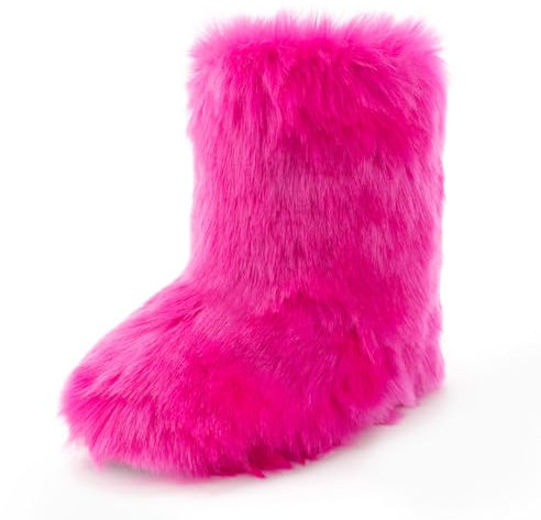 IXU Stivali da donna in pelliccia sintetica peloso soffice punta rotonda camoscio neve inverno stivali da donna comodi peluche caldo corto esterno interno scarpe piatte stivali a metà polpaccio, Rosa,