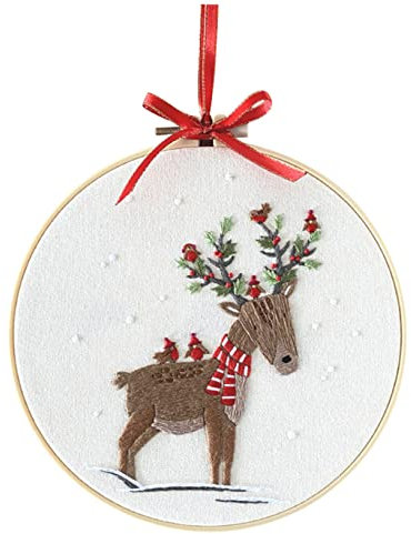 HAPINARY 1 Satz Weihnachtskreuzstich Ornament-sets Aida-tuch Reservieren Stickrahmen Aus Holz Stickerei Basteltuch Kreuz Häkeln Rentier-stickset Baumwollkleidung Werkzeugkasten Kreuzen