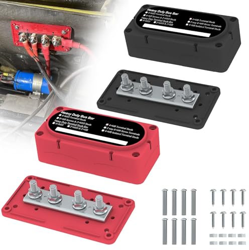 Heavy Duty Bus Bar 300A 12V Power Distribution Block with 5/16 (M8) 4-Posts Terminals Block with Cover for Automotive, Marine, Battery System (Black & Red)