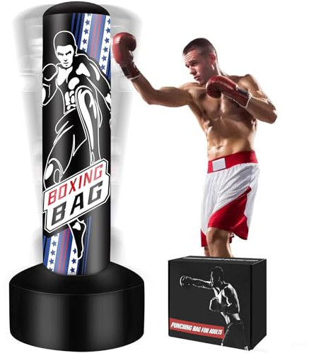 NZQXJXZ Boxsack Stehend Erwachsene, 180cm Standboxsack Aufblasbare schwere Säcke Freistehende Kickboxsack Ausrüstung für Training MMA Muay Thai Fitness zu verwenden Outdoor Indoor