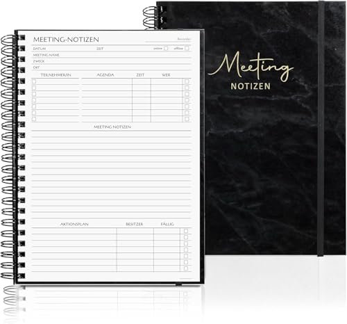 BIROYAL Meeting Notizbuch für die Arbeit mit Aktionspunkten, Notizbücher Projektplaner 22x29cm, Spiral Meetingplaner Kunstleder Hardcover, Arbeitsnotizen, Agenda-Organizer, Büroplaner-Zubehör