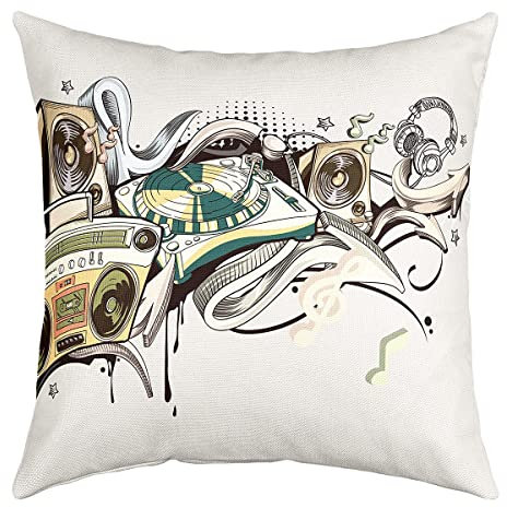 Throw Kissenbezüge, Musik-Noten-Doodle-Hip-Hop-Musik-Kopfhörer Kissenbezüge Gemütliche Kopfkissenbezug Quadratische Zierkissenbezüge Für Wohnzimmer Bett Kissen 45X45cm