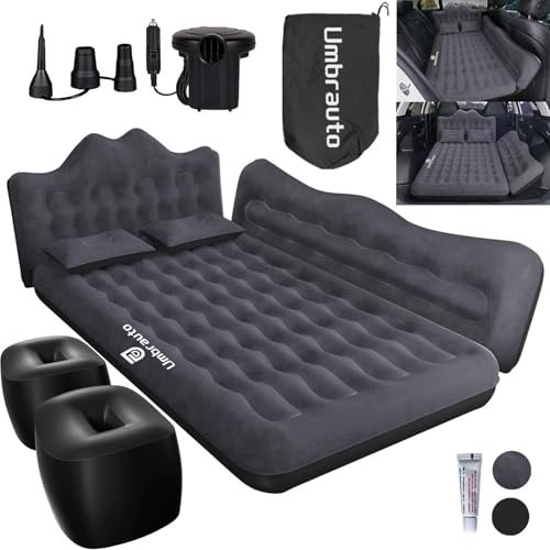 Umbrauto Car Air Mattress Bed: Inflatable SUV Camping Sleeping Pad for Truck Back Seat with Pump & Pillows, Blow Up Backseat Car Mattress for Van Rear Seat