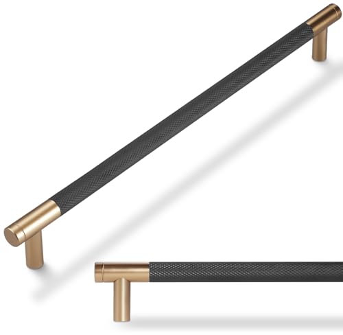 POVEFONK Paquete de 10 tiradores de gabinete de cocina moleteados de cobre negro y champán de 254 mm