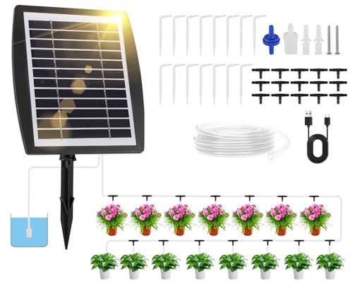 Solar Bewässerungssystem Set,Automatische Gartenbewässerungssystem mit Zeitschaltuhr Funktion,Bewässerungssystem Balkon Ohne Wasseranschluss mit 15m Schlauch für 15 Pflanzkübel