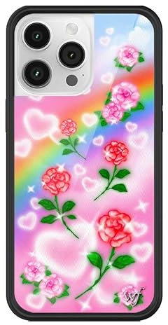 Wildflower Cases - Heavenly Roses, Compatible with Apple iPhone 14 Pro Max | Roses, Hearts, Rainbow, Pink, Cute, Trendy - Protective Black Bumper, 4ft Drop Test Certified, Women Owned Small Business