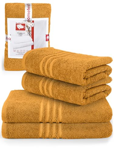 DecoHomeTextil Handtuch-Set 2 Handtücher 50 x 100 cm, 2 Badetücher 70 x 140 cm in Senf aus 100% Baumwolle, hochwertig, kuschelweich und saugstark