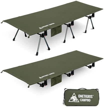 OneTigris SUPRANUBIS Feldbett klappbar 190×70 cm, tragbar Campingbett faltbar leicht, Klappbett Camping bis 150 kg für Zelt, Outdoor, Reisen, Garten, Büro (Ranger Grün)