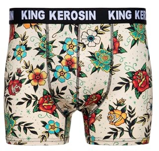 King Kerosin Herren Boxershorts · Unterwäsche · Vintage · Retroshorts · Unterhosen Männer Mit Stretch · Elastisch · Baumwolle · Retro · Oldschool · Tattoo · Tattoo Flowers