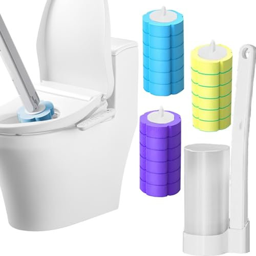 2025 New Disposable Toilet Brush & Wand Kit - Hygienic Cleaning System for Toilet, Sink, Bathtub, Wash Basin - Includes Replacement Brush Heads (White brush + 3 Scents)