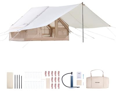 VEVOR Aufblasbare Zelte für Camping 3x2x2 m, 3–5 Personen, 300D Oxford 4-Jahreszeiten-Glamping-Zelt mit Baldachin, Handpumpe, Ofenanschluss, 2 Türen & 2 Netzfenstern (Aufbewahrungstasche inkl.)