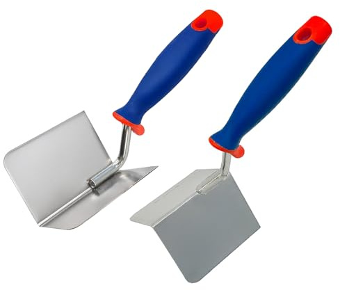 Eckenkelle Set Rostfrei Edelstahl 80 x 60 x 60 mm Inneneckenkelle & Außeneckenkelle Innen Außen Kantenkelle Eckkelle Softgriff Eckspachtel