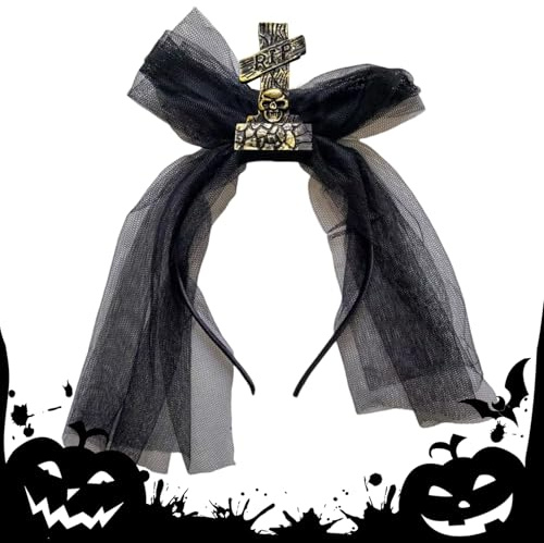 Streysisl halloween pannband – vintage gravsten huvuddel med slöja – skrämmande halloween kostym tillbehör huvudbonad för cosplay karnevaler scenframträdande fest