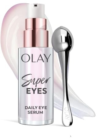 Olay Super Eyes Daily Eye Serum for Dark Circles & Puffy Eyes 13.5ml | Super Depuff Eye Roller, Vitamin C, Caffeine, Aloe Vera, Niacinamide, Collagen Peptide. Fragrance-Free, for wrinkles and bags