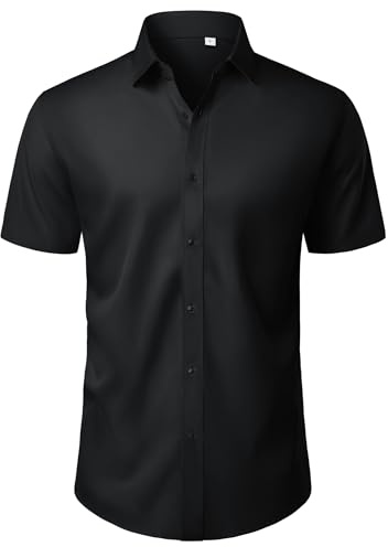 J.VER Black Mens Shirts Short Sleeve 4-Way Stretch Smart Casual Dress Shirt