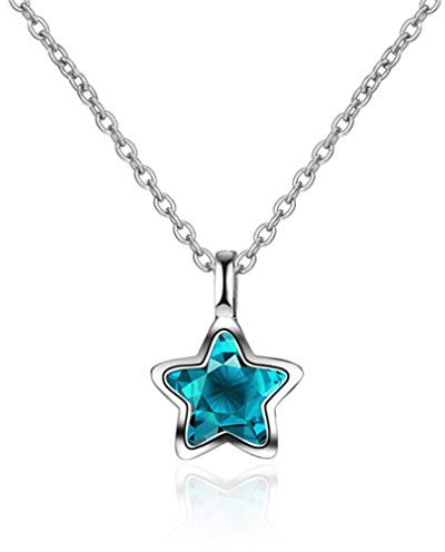 Canarea Kette Damen Mädchen Halskette 925 Sterling Silber,mit Anhänger Kristall Blau Sterne Kurz collier Y-Kette modeschmuck für Frauen Freundin Geburtstag