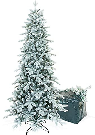 Albero Di Natale Slim Innevato Gaia 210 Cm Con Borsa Porta Albero, Molto Folto E Realistico In PE (polietilene) Real Touch e PVC, Apertura Ad Ombrello, Design Salvaspazio Alto E Stretto Alla Base