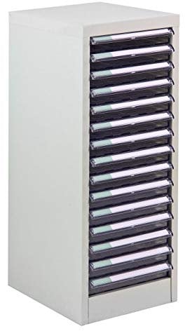 Stahlblech Schubladencontainer mit 15 PVC-Schubladen, Ma?e: 28x35x74,5 cm, f?r DIN A4, lichtgrau RAL7035