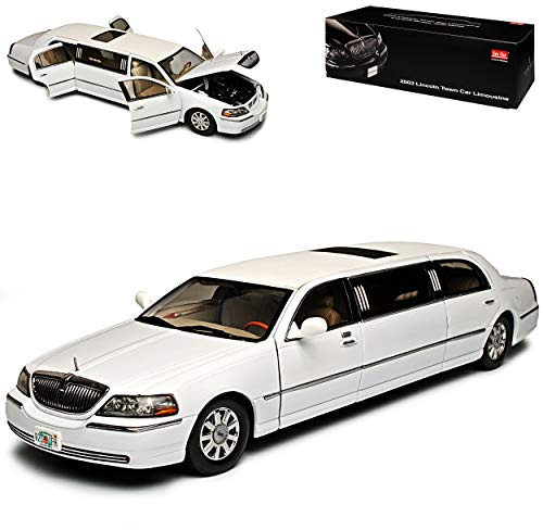 Sun Star Lincoln Town Car Stretch Limousine Weiss 3. Generation 1998-2011 1/18 Modell Auto mit individiuellem Wunschkennzeichen