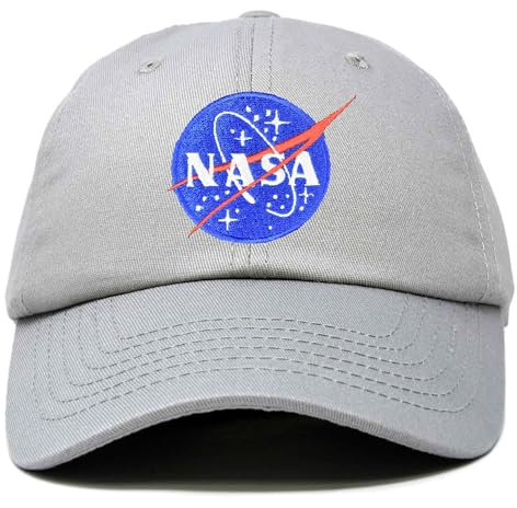 DALIX NASA Baseballkappe für Herren und Damen, Baumwolle, bestickt, verstellbar, Grau, Einheitsgröße