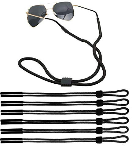 6 Pack Adjustable Sunglass Straps Sport Eyewear Retainer Unisex Eyeglass Holder Straps Chains, Black