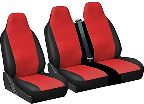 Carseatcover-UK® Heavy Duty Red/Black LEATHERETTE UK MADE Van Seat Covers - Single + Double